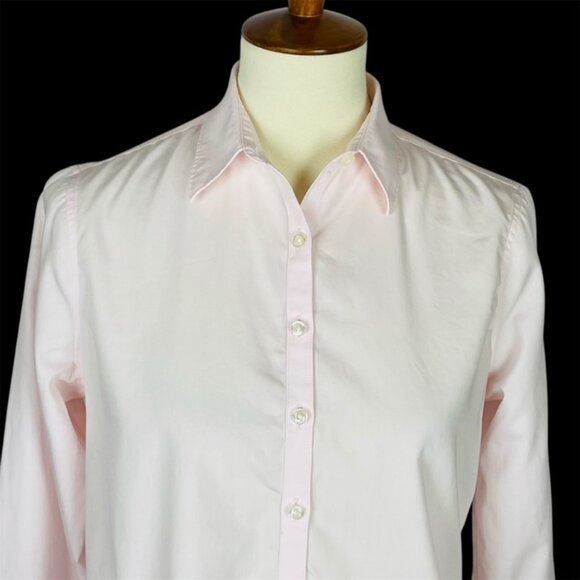 Lands End No Iron Supima Cotton Button Up Blouse Sz PM Blush Pink Career Office - Picture 2 of 7